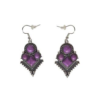 Bohemian Dangle Earrings with Purple Stones